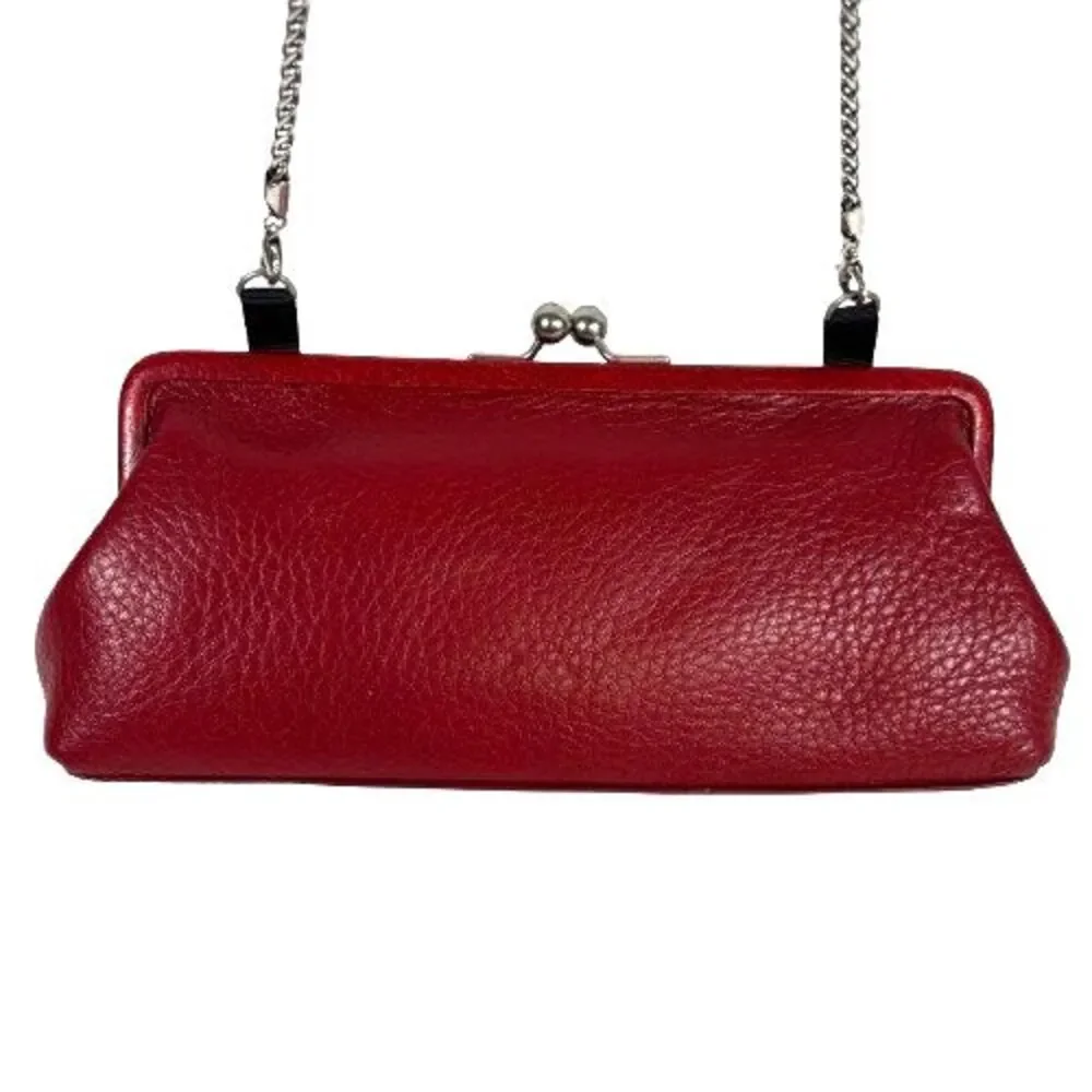Brighton Red Pebbled & Croc Leather Crossbody Evening Bag Clutch Chain Strap - Picture 10 of 16